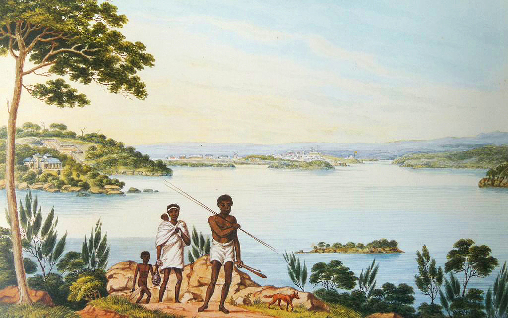 Joseph Lycett's painting of Natives and the North Shore of Sydney Harbour